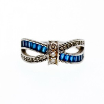 925 Sterling Silver Blue & White Spinel Ring Size 9.5
