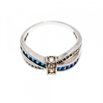 925 Sterling Silver Blue & White Spinel Ring Size 9.5