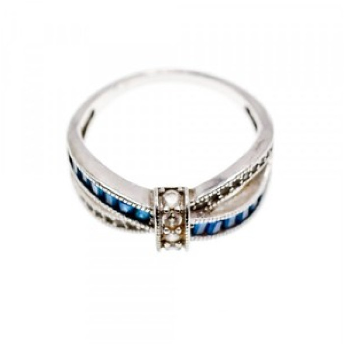 925 Sterling Silver Blue & White Spinel Ring Size 9.5