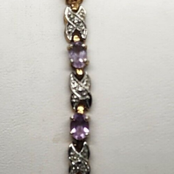 925 Sterling Silver Vermeil Morganite AND Diamonds Bracelet Size 7.25 IN