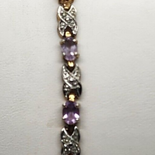 925 Sterling Silver Vermeil Morganite AND Diamonds Bracelet Size 7.25 IN