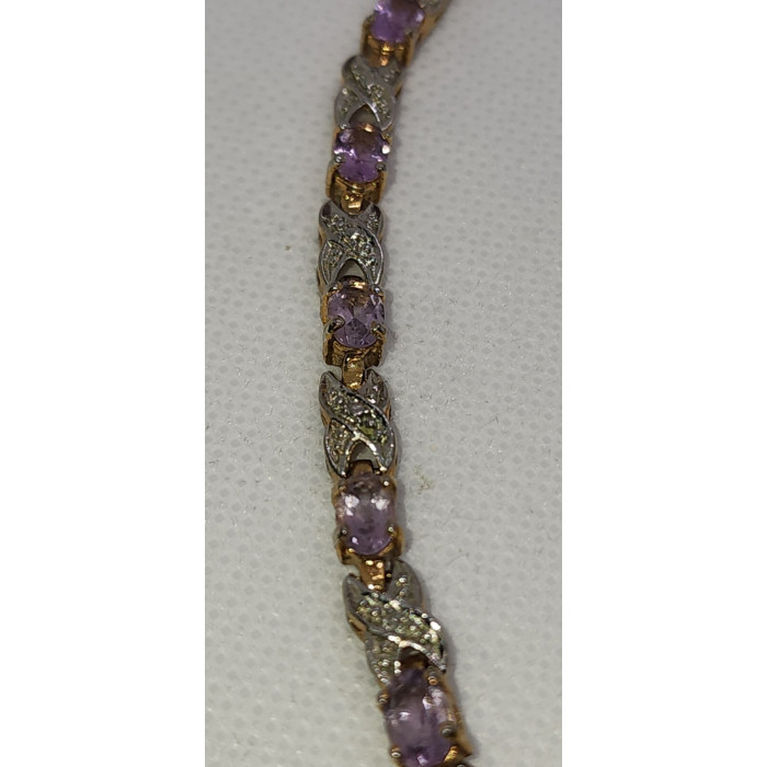 925 STERLING SILVER  VERMEIL MORGANITE AND DIAMONDS BRACELET SIZE 7.25 IN