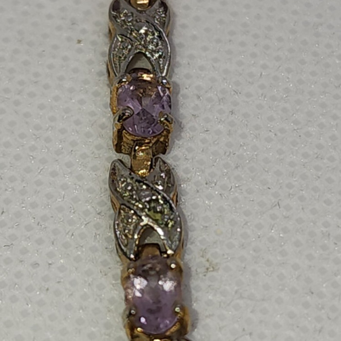 925 Sterling Silver Vermeil Morganite AND Diamonds Bracelet Size 7.25 IN