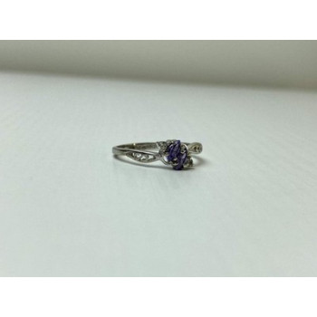925 Sterling Silver Tanzanite & CZ Ring Size 8