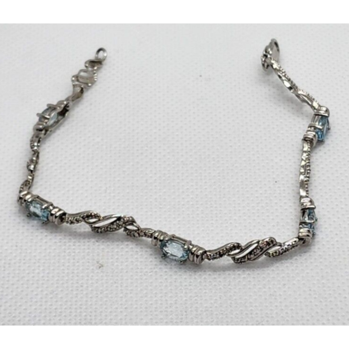 925 STERLING SILVER BLUE SAPPHIRES BRACELET SIZE 7.25 IN