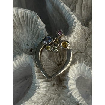 925 Sterling Silver Multicolor Spinel Heart Pendant Length 1 Inch