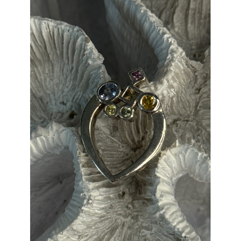 925 Sterling Silver Multicolor Spinel Heart Pendant Length 1 Inch