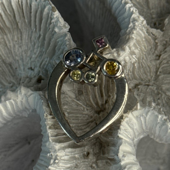 925 Sterling Silver Multicolor Spinel Heart Pendant Length 1 Inch
