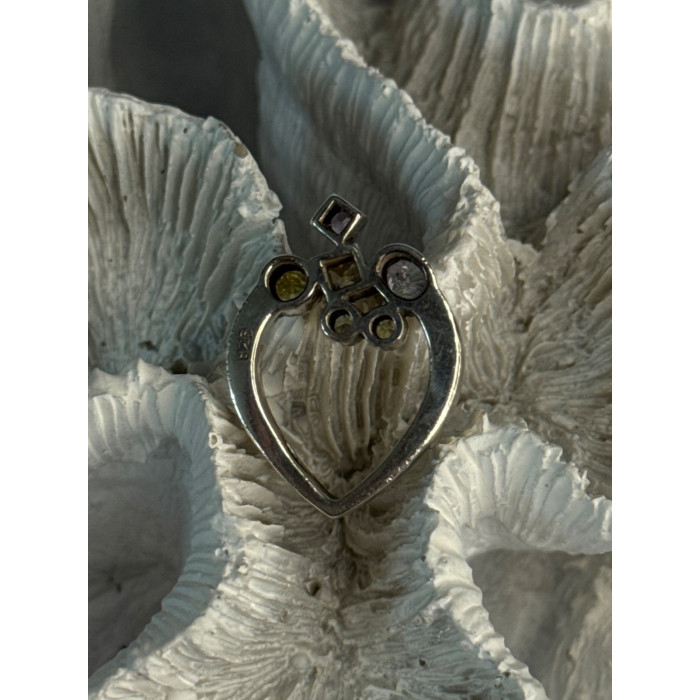 925 Sterling Silver Multicolor Spinel Heart Pendant Length 1 Inch