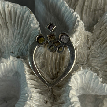 925 Sterling Silver Multicolor Spinel Heart Pendant Length 1 Inch