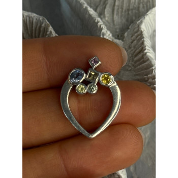 925 Sterling Silver Multicolor Spinel Heart Pendant Length 1 Inch