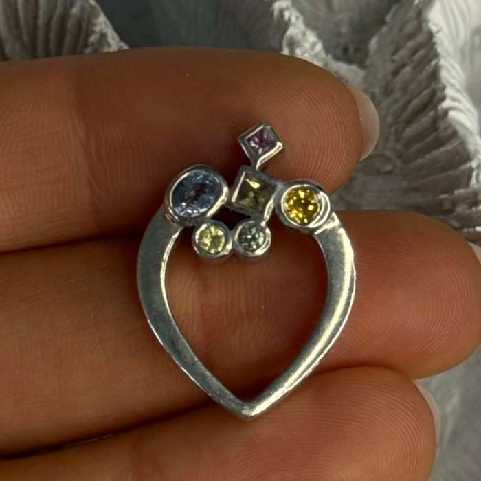 925 Sterling Silver Multicolor Spinel Heart Pendant Length 1 Inch