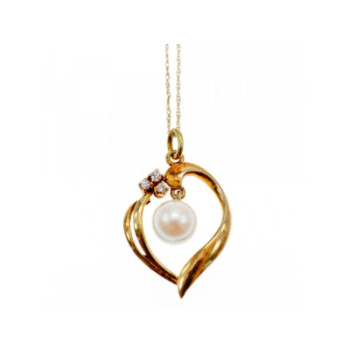 14 K YELLOW GOLD PEARL & DIAMONDS CHAIN WITH PENDANT