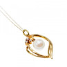 14 K Yellow Gold Pearl & Diamonds Chain With Pendant
