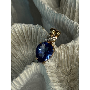 925 Sterling Silver Gold Plated Tanzanite Pendant Length 0.80 Inch