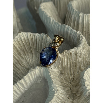 925 Sterling Silver Gold Plated Tanzanite Pendant Length 0.80 Inch