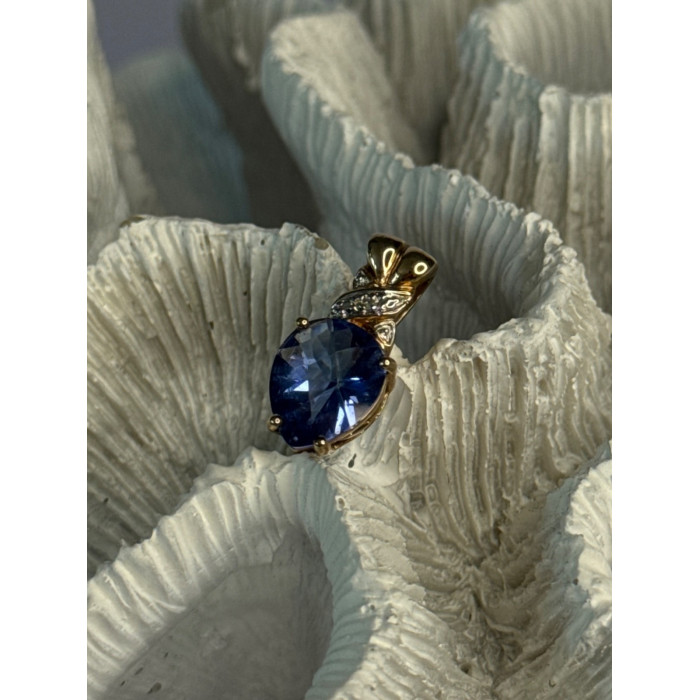 925 Sterling Silver Gold Plated Tanzanite Pendant Length 0.80 Inch