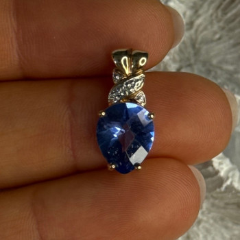 925 Sterling Silver Gold Plated Tanzanite Pendant Length 0.80 Inch