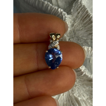 925 Sterling Silver Gold Plated Tanzanite Pendant Length 0.80 Inch