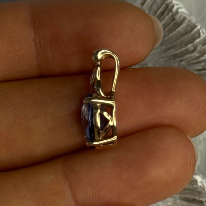 925 Sterling Silver Gold Plated Tanzanite Pendant Length 0.80 Inch