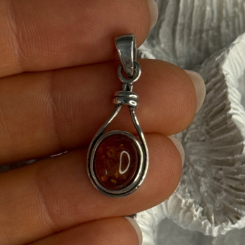 925 Sterling Silver Amber Pendant Length 1.20 Inch