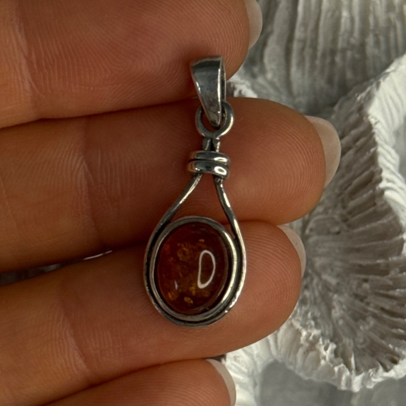 925 Sterling Silver Amber Pendant Length 1.20 Inch