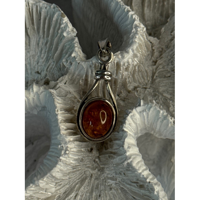 925 Sterling Silver Amber Pendant Length 1.20 Inch