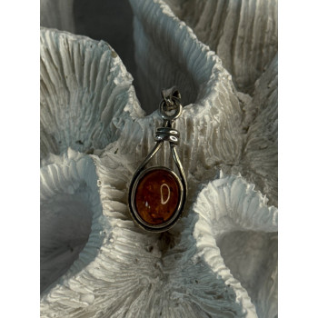 925 Sterling Silver Amber Pendant Length 1.20 Inch