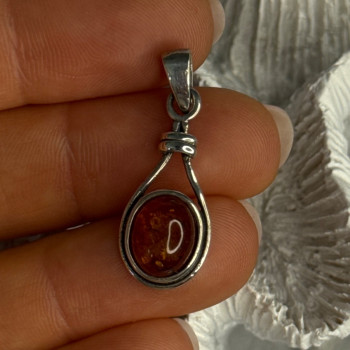 925 Sterling Silver Amber Pendant Length 1.20 Inch