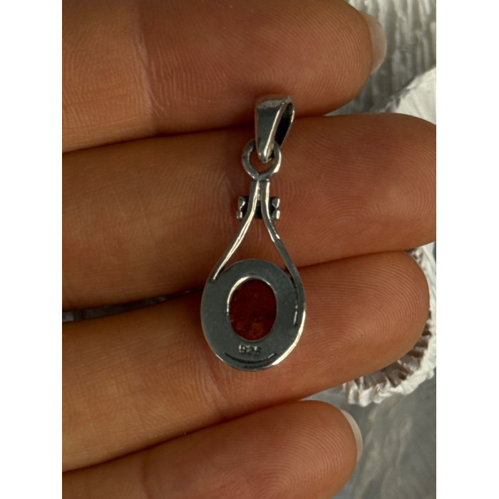 925 Sterling Silver Amber Pendant Length 1.20 Inch