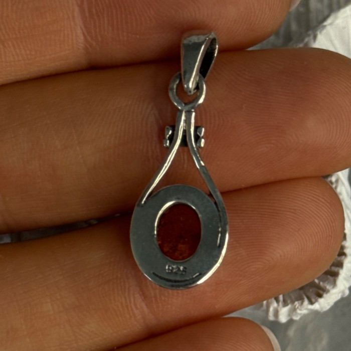 925 Sterling Silver Amber Pendant Length 1.20 Inch