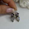 925 Sterling Silver Amethyst & Moonstone Earrings Length 1.30 Inch