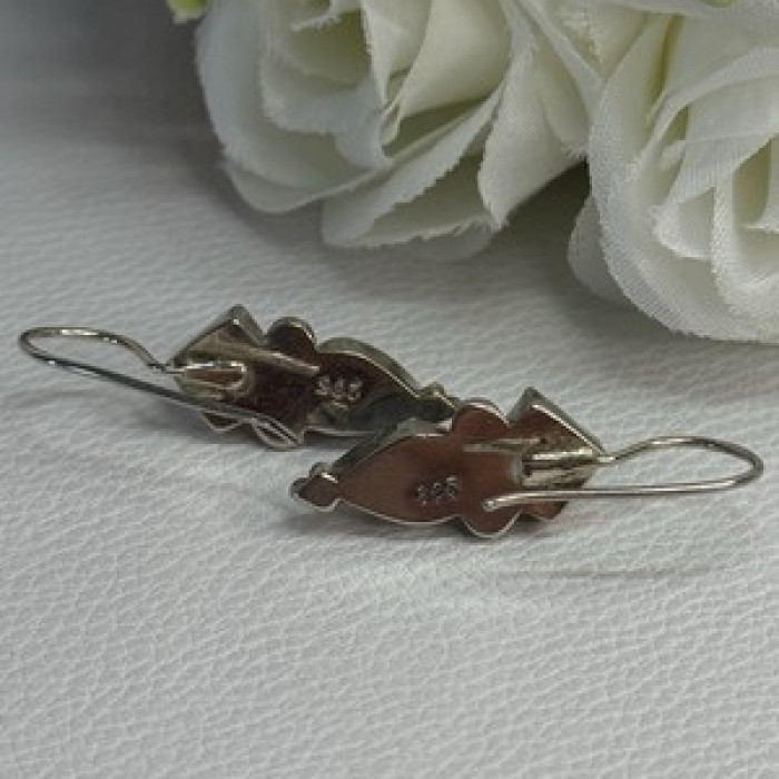 925 Sterling Silver Amethyst & Moonstone Earrings Length 1.30 Inch
