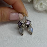 925 Sterling Silver Amethyst & Moonstone Earrings Length 1.30 Inch