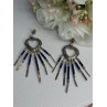 Vintage Native American 925 Sterling Silver Lapis Earrings Length 2.50 Inch