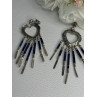 Vintage Native American 925 Sterling Silver Lapis Earrings Length 2.50 Inch