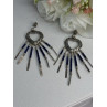 Vintage Native American 925 Sterling Silver Lapis Earrings Length 2.50 Inch