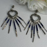 Vintage Native American 925 Sterling Silver Lapis Earrings Length 2.50 Inch