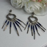 Vintage Native American 925 Sterling Silver Lapis Earrings Length 2.50 Inch