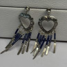 Vintage Native American 925 Sterling Silver Lapis Earrings Length 2.50 Inch