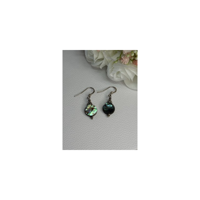 925 Sterling Silver Abalone Earrings Length 1.60 Inch