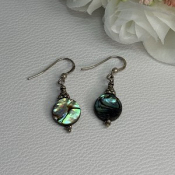 925 Sterling Silver Abalone Earrings Length 1.60 Inch