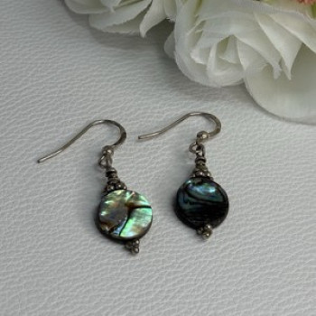 925 Sterling Silver Abalone Earrings Length 1.60 Inch