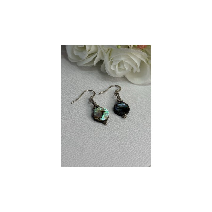 925 Sterling Silver Abalone Earrings Length 1.60 Inch