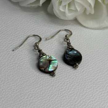 925 Sterling Silver Abalone Earrings Length 1.60 Inch
