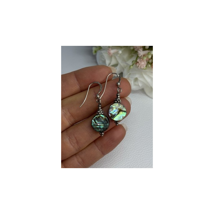 925 Sterling Silver Abalone Earrings Length 1.60 Inch