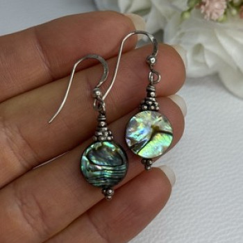 925 Sterling Silver Abalone Earrings Length 1.60 Inch