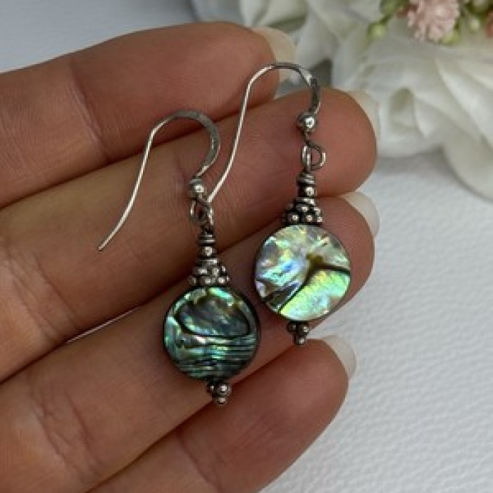 925 Sterling Silver Abalone Earrings Length 1.60 Inch