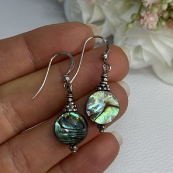 925 Sterling Silver Abalone Earrings Length 1.60 Inch