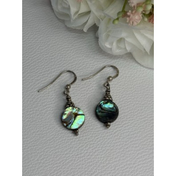 925 Sterling Silver Abalone Earrings Length 1.60 Inch